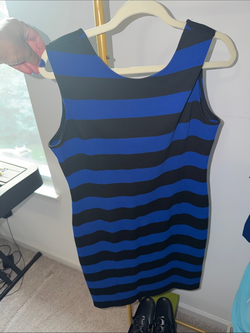 Michael Kors Royal Blue and Black Striped Sleeveless Dress
